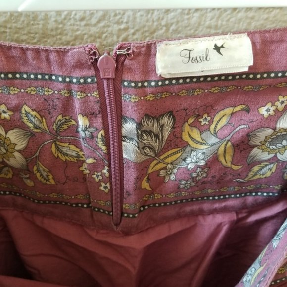 Fossil Lined Linen Blend Floral Print Skirt Size 6 - Picture 2 of 3